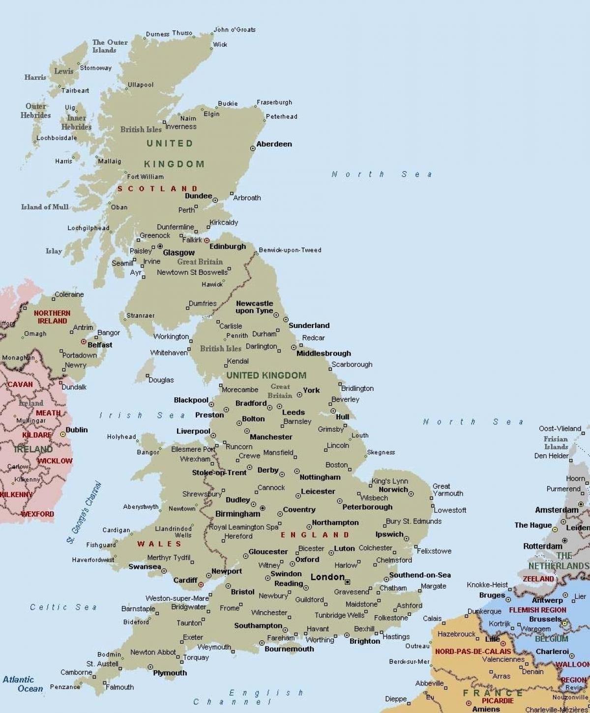 kartta ison-Britannian kaupungeissa